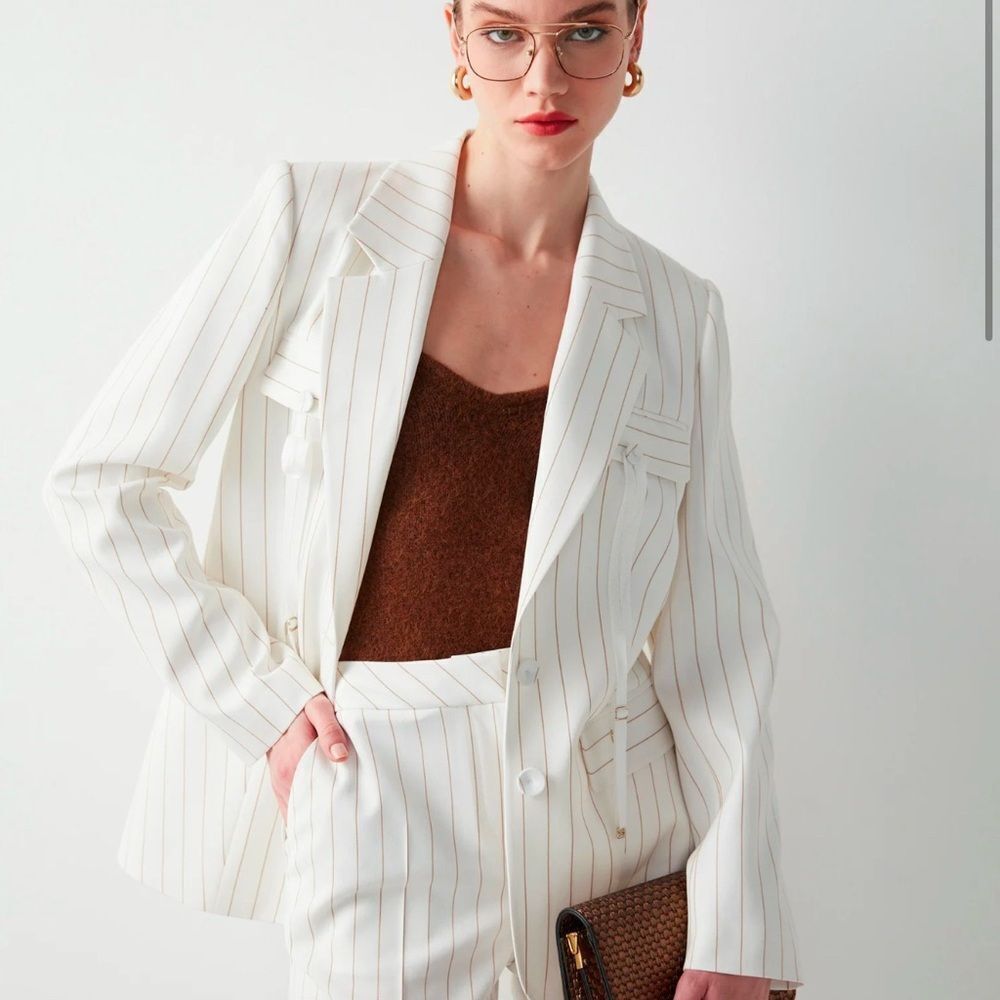 IPEKYOL Pink and cream  Pinstripe Women's Blazer‎
